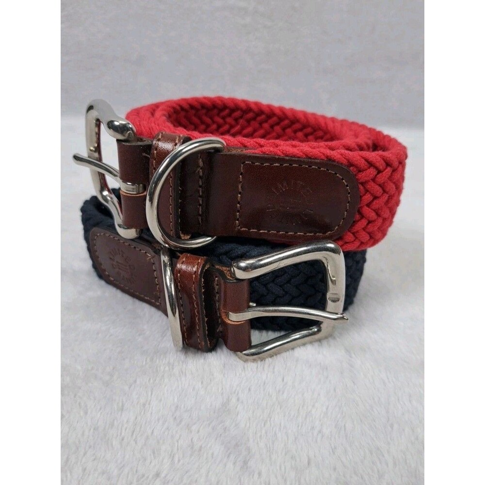 Limited Belt Set Of 2 Italian Leather Ends Braided Woven Red & Blue S/M USA - Picture 2 of 12